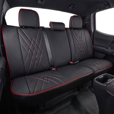 Custom Fit Tacoma Car Seat Covers for Select Toyota Tacoma 2016 2017 2018 2019 2020 2021 2022 2023 Double Cab/Crew Cab -Full Set,Leather(Black)