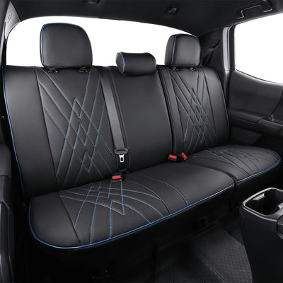 Custom Fit Tacoma Car Seat Covers for Select Toyota Tacoma 2016 2017 2018 2019 2020 2021 2022 2023 Double Cab/Crew Cab -Full Set,Leather(Black)