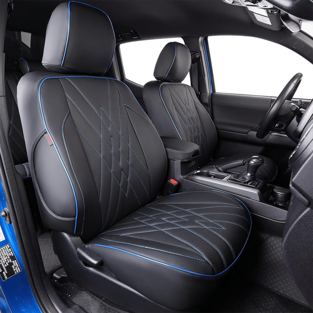 Custom Fit Silverado Car Seat Covers for Select 2014-2018 Silverado/Sierra 1500 &2015-2019 Silverado HD Wt,Ls,Lt,Ltz,High Country (Crew Cab) - Full Set,Leather (Black)