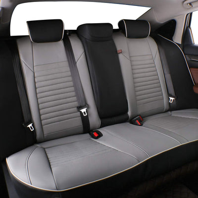 Custom Fit Full Set Car Seat Covers for Select Audi Q3 2012 2013 2014 2015 2016 2017 2018, W/Thigh Support - Leatherette (Black/Gray)