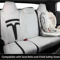 Custom Fit Cybertruck Car Seat Covers for Select Trucks Tesla 2024 2025 Cybertruck Seat Protectors - Full Set, Leather(Black/White)