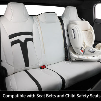 Custom Fit Cybertruck Car Seat Covers for Select Trucks Tesla 2024 2025 Cybertruck Seat Protectors - Full Set, Leather(Black/White)