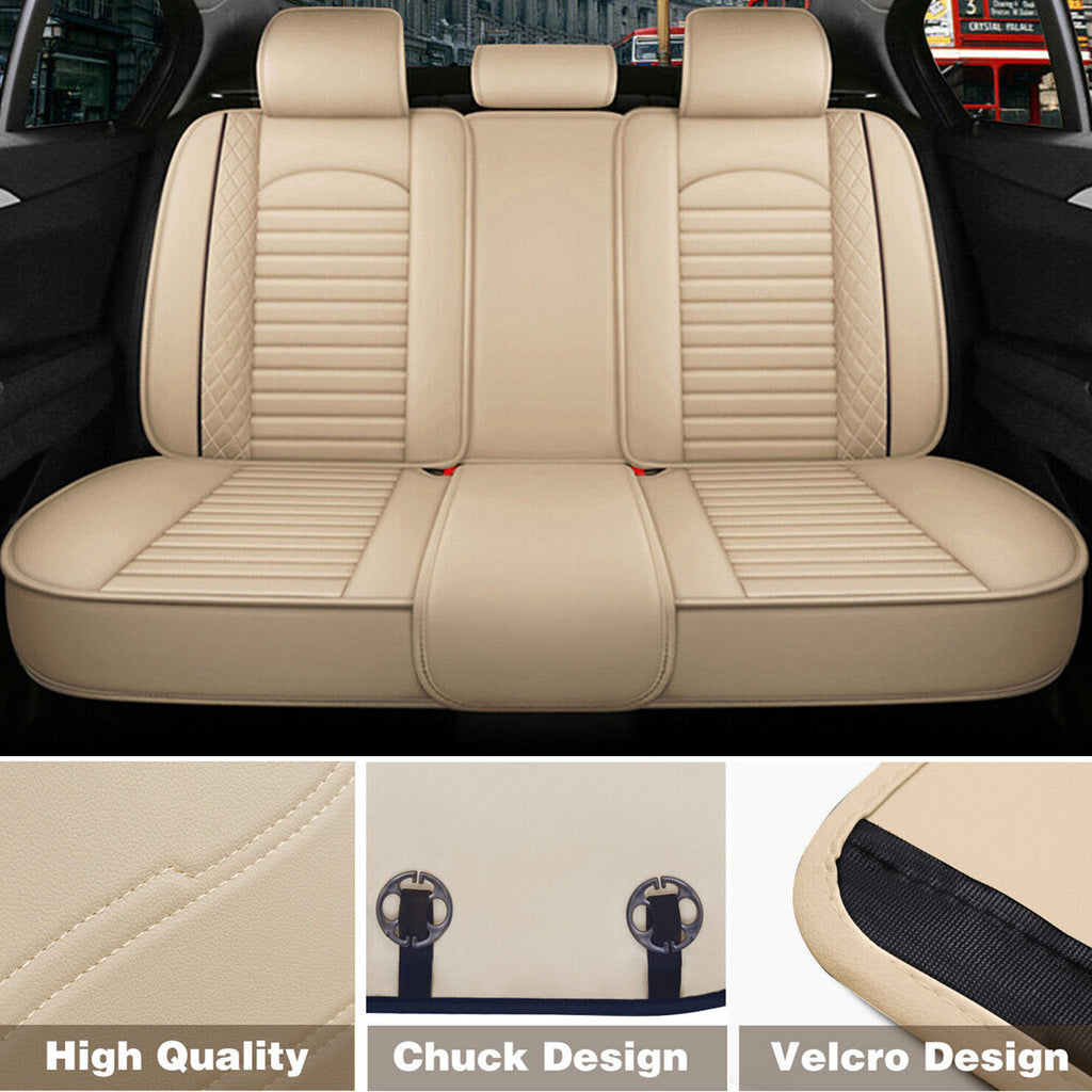 For Honda Leather 5 Seat Car Seat Cover Front Rear Full Set Cushion Pad \Nbeige