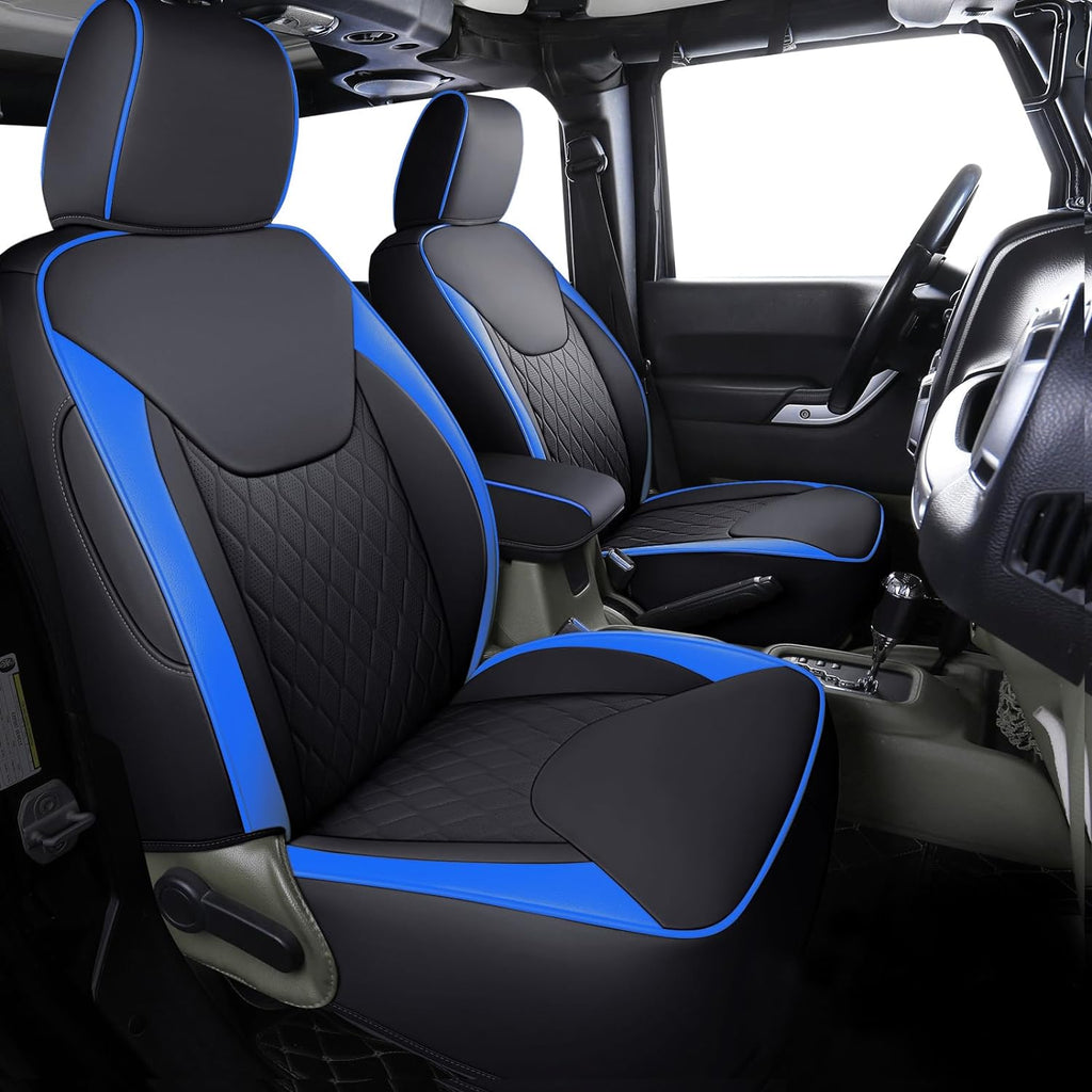 Jeep Wrangler JK JL Seat Covers, Leather Front Seat Covers for Truck Automotive Seat Covers Custom Fit for 2007-2023 Jeep Wrangler 2-Door/4-Door（Blue）