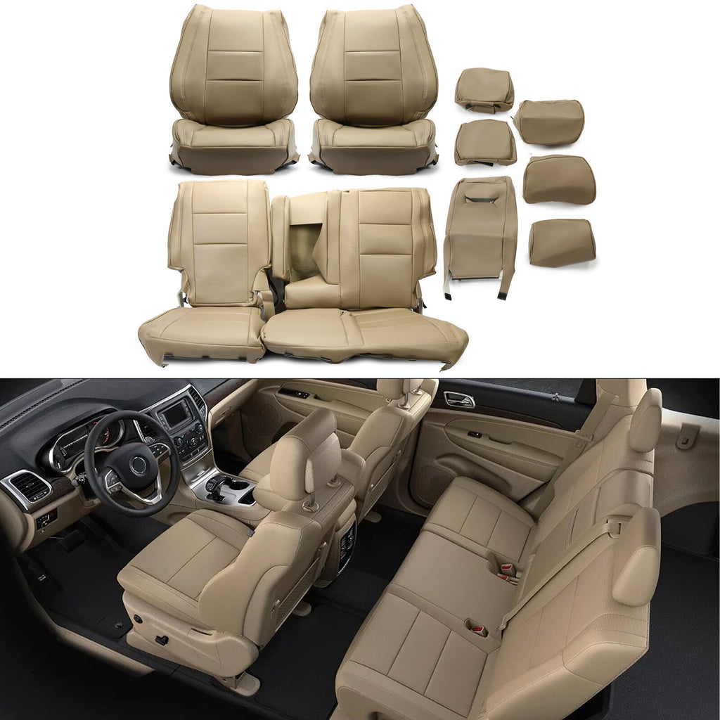 Beige Full 5-Seat Cover Cushion Set Front & Rear for Jeep Grand Cherokee 2011-19