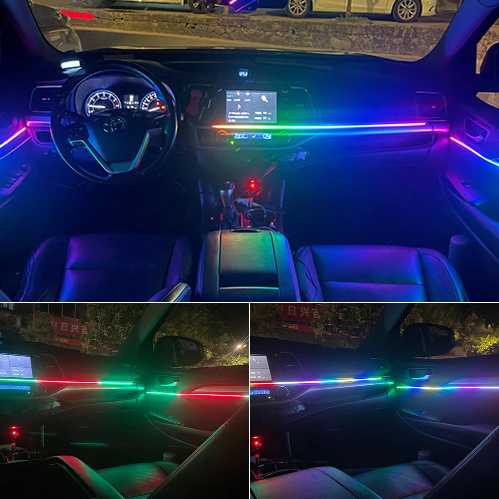 18 in 1 64 Color RGB Symphony Car Ambient Light Interior Acrylic Guide LED Strip Light Decoration Atmosphere Lamp by APP Control