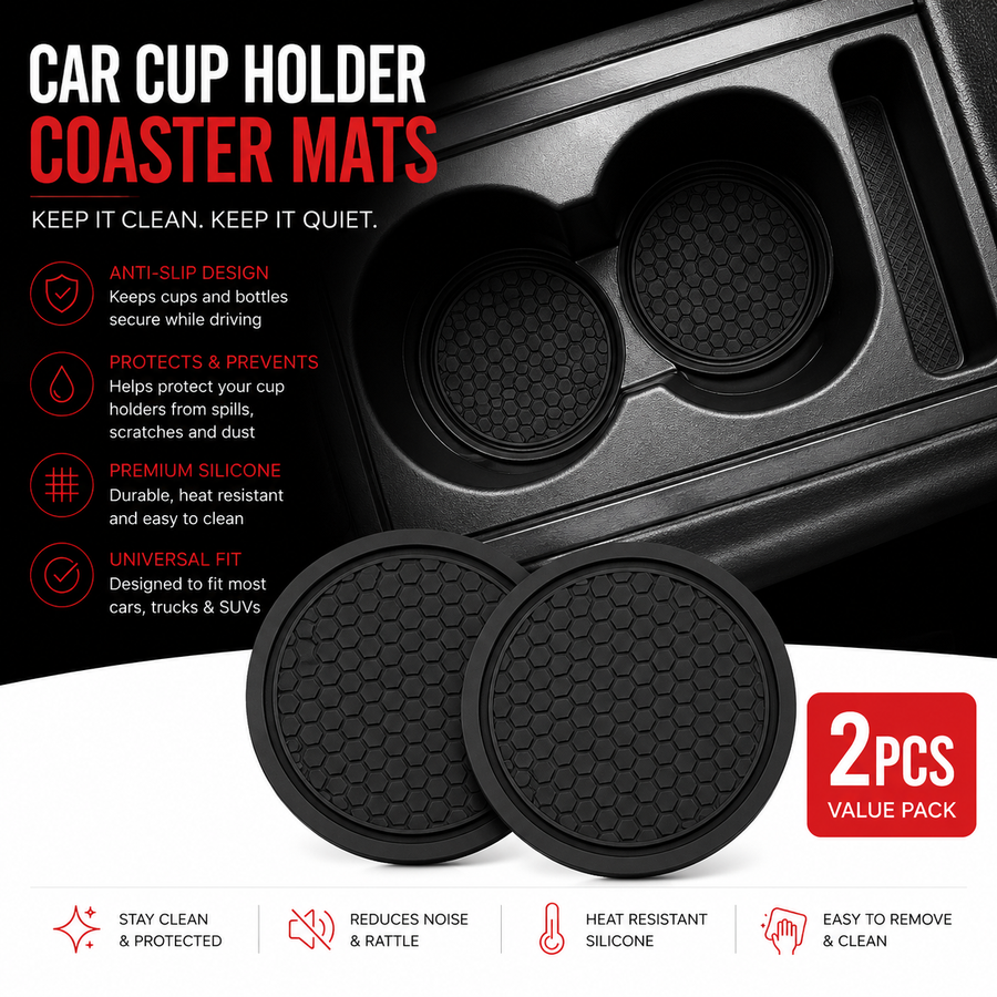 Premium Anti-Slip Car Cup Holder Coaster Mats – Universal Silicone Insert Pads (2PCS)