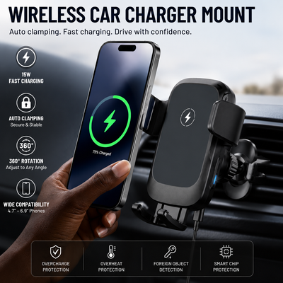 Premium Wireless Car Charger Mount – Auto Clamping Fast Charger
