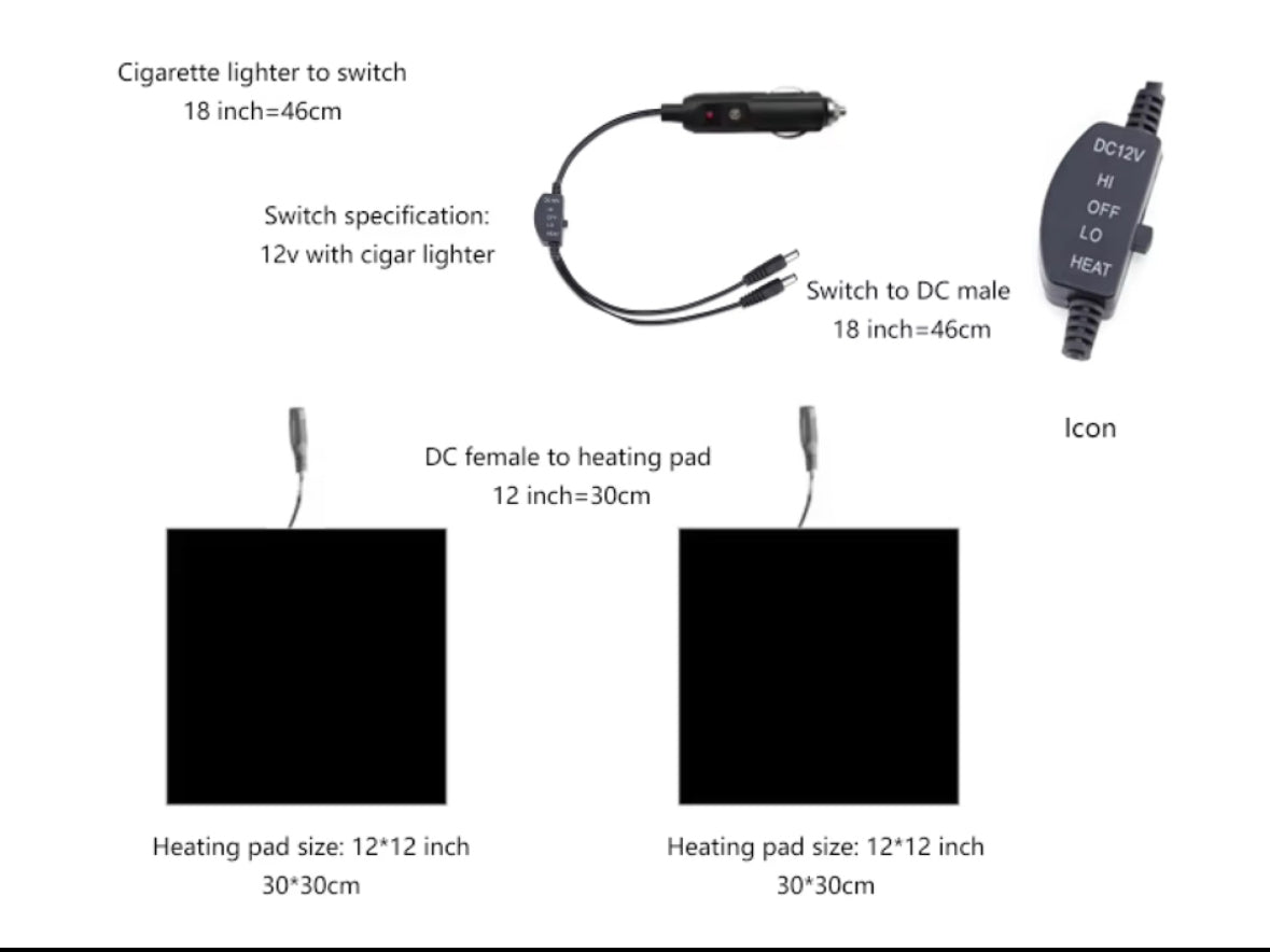 Universal 12V Heated Seat Pad w/ High/Low Temperature Control
