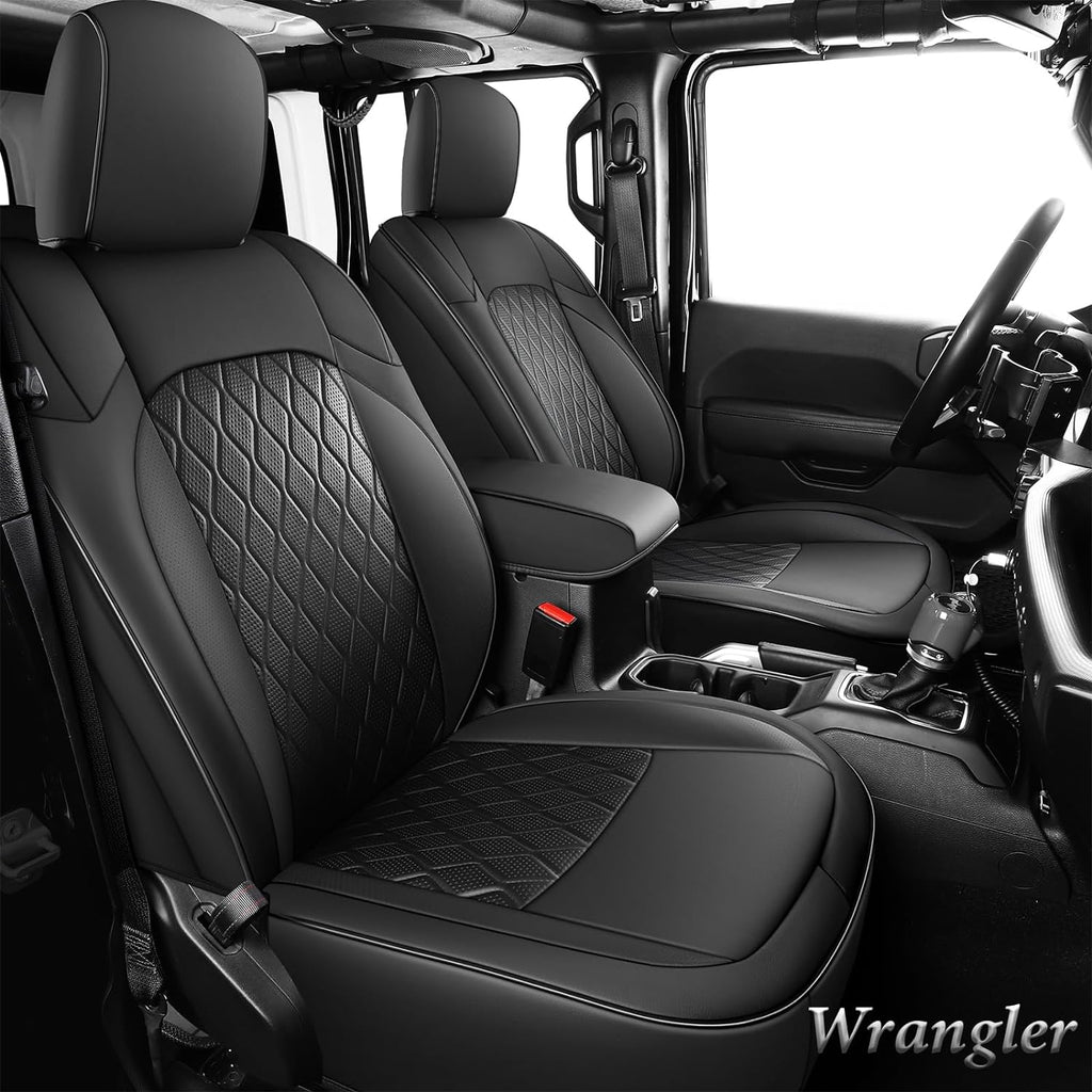 Jeep Wrangler JK JL Seat Covers, Leather Front Seat Covers for Truck Automotive Seat Covers Custom Fit for 2007-2023 Jeep Wrangler 2-Door/4-Door（Blue）