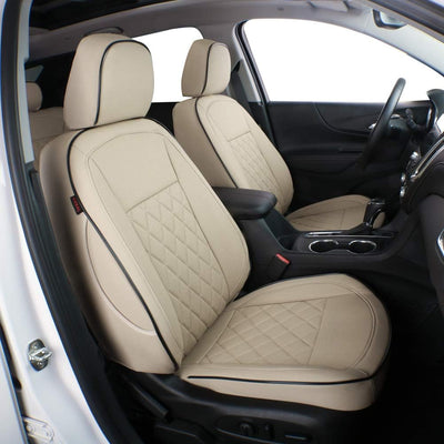 Custom Fit Equinox Car Seat Covers for Select Chevy Equinox Premier, LS,LT,L,RS 2018 2019 2020 2021 2022 2023 2024 (Not for Equinox EV) - Full Set,Leather (Beige)