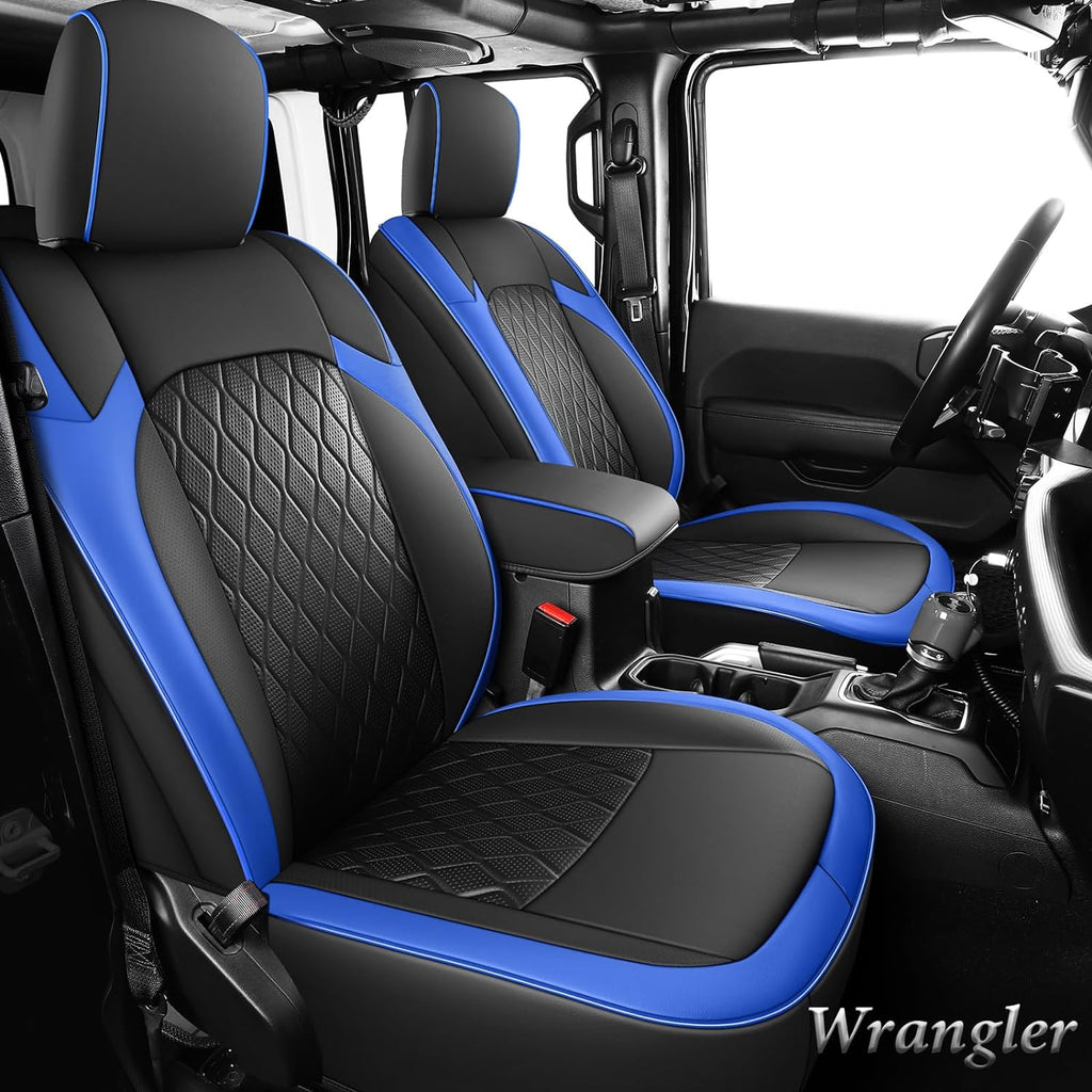 Jeep Wrangler JK JL Seat Covers, Leather Front Seat Covers for Truck Automotive Seat Covers Custom Fit for 2007-2023 Jeep Wrangler 2-Door/4-Door（Blue）