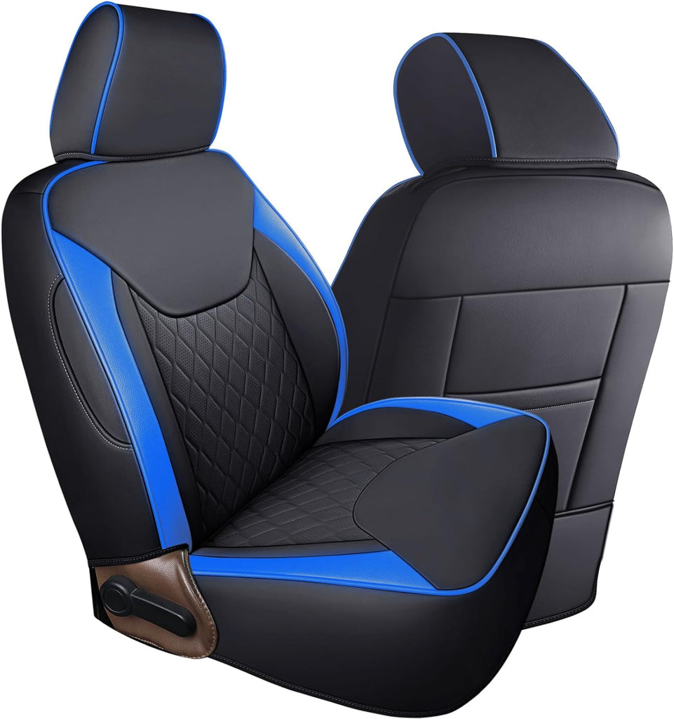 Jeep Wrangler JK JL Seat Covers, Leather Front Seat Covers for Truck Automotive Seat Covers Custom Fit for 2007-2023 Jeep Wrangler 2-Door/4-Door（Blue）