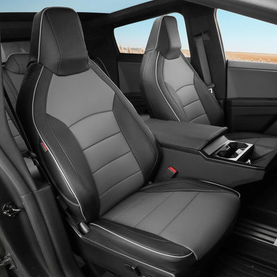 Custom Fit Cybertruck Car Seat Covers for Select Trucks Tesla 2024 2025 Cybertruck Seat Protectors - Full Set, Leather(Black/White)