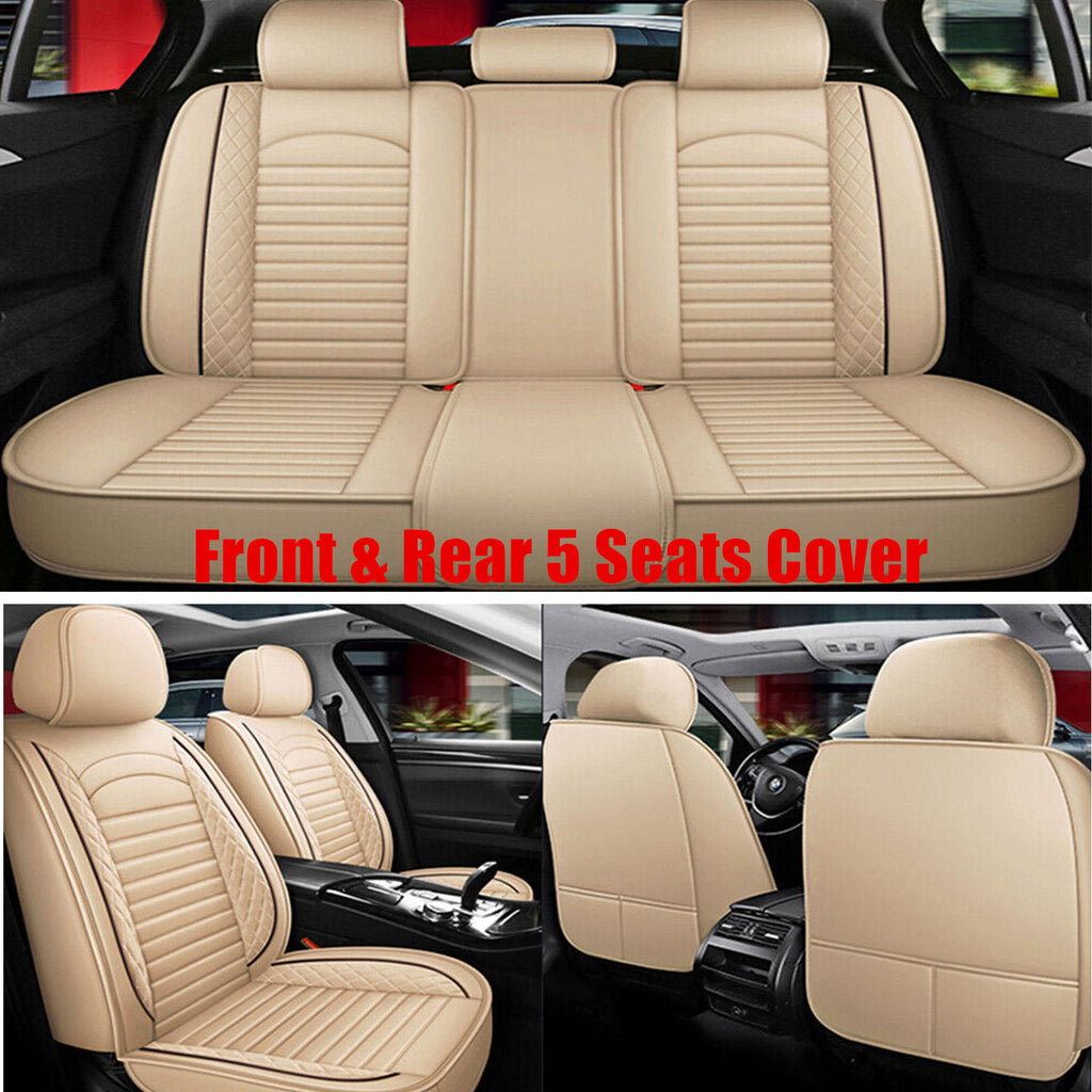 For Honda Leather 5 Seat Car Seat Cover Front Rear Full Set Cushion Pad \Nbeige