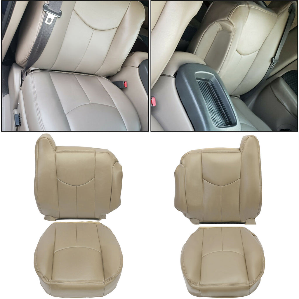 Front Synthetic Leather Seat Cover Tan for Chevy Silverado GMC Sierra 2003-2006