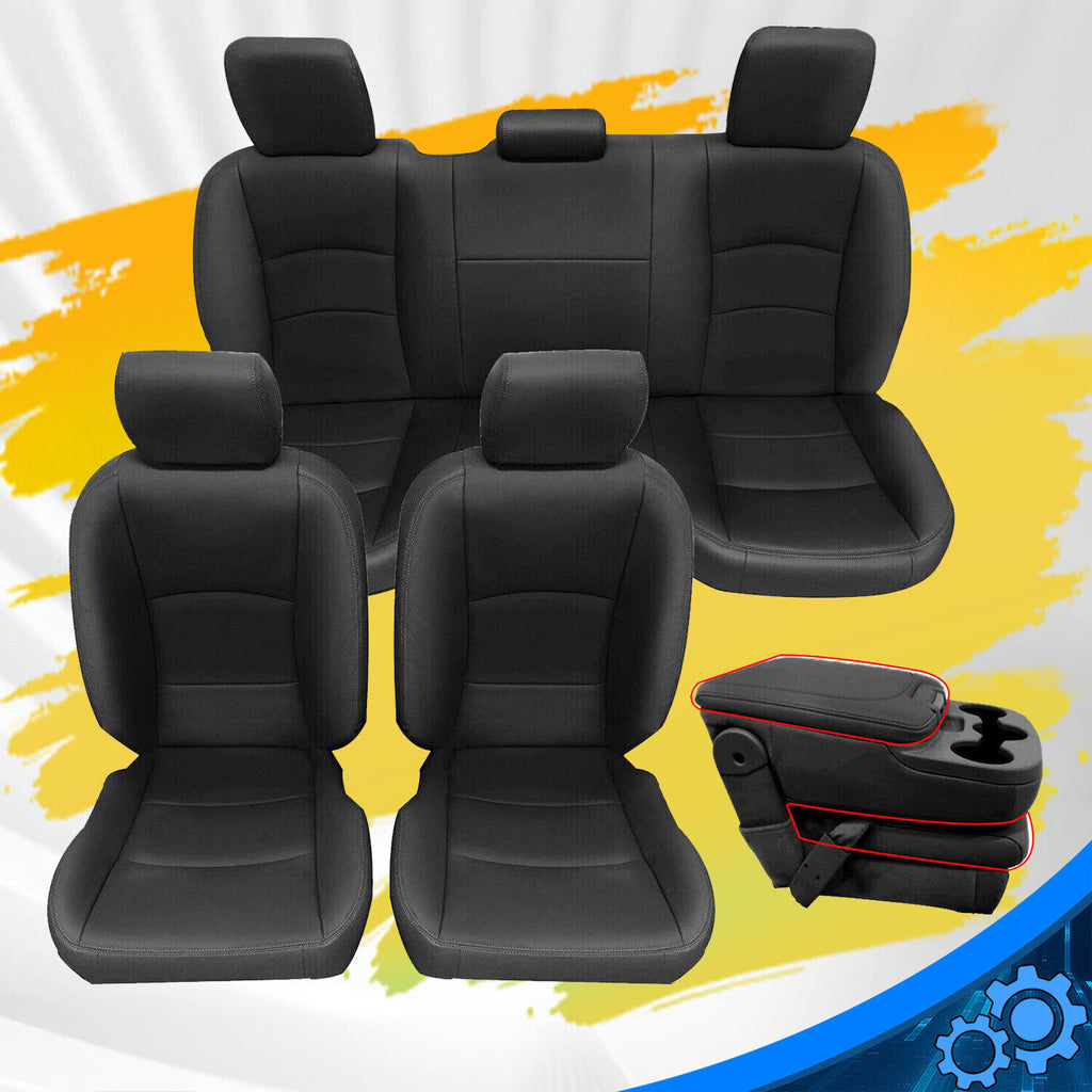 Black Front & Rear Seat Covers for 2013-2018 Ram 1500 2500 3500 Crew Cab 14PCS