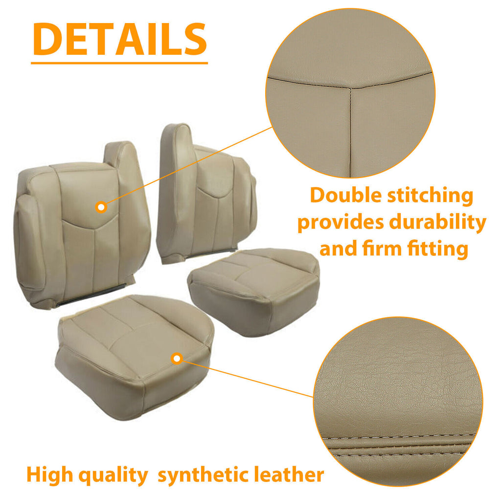 Front Synthetic Leather Seat Cover Tan for Chevy Silverado GMC Sierra 2003-2006