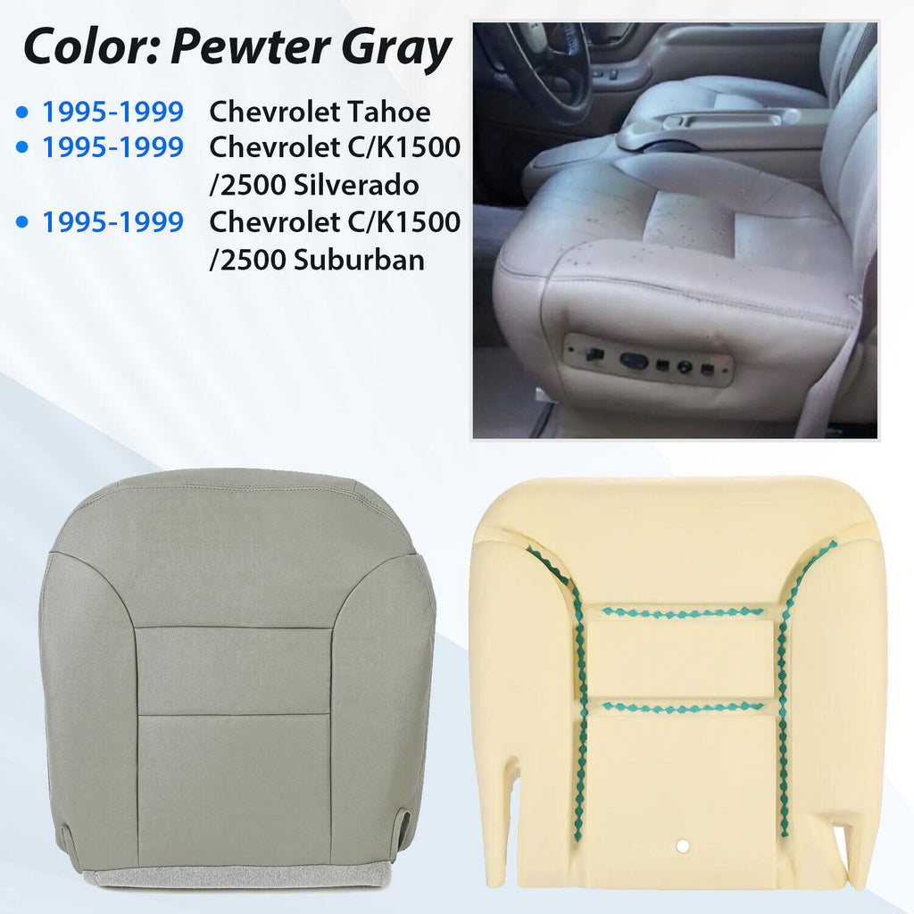 Driver Bottom Seat Cushion Foam&Seat Cover Gray for Chevy Silverado Tahoe 95-99